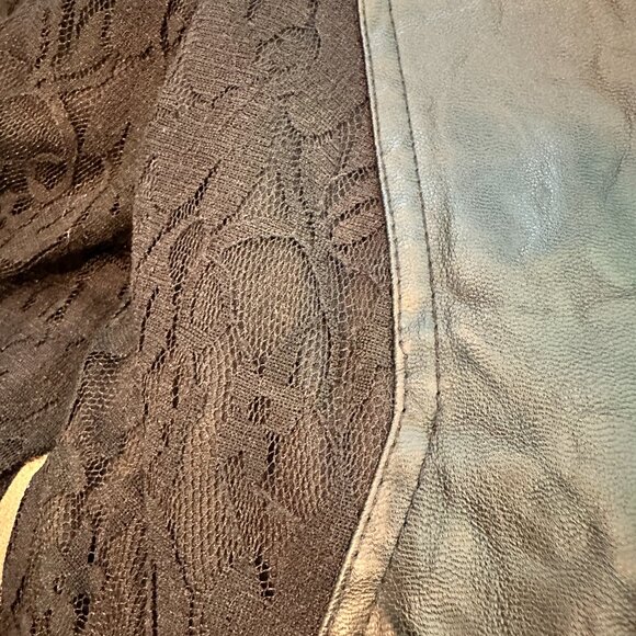 Faux Leather and Lace Sleeved Moto Style Jacket - Picture 13 of 16